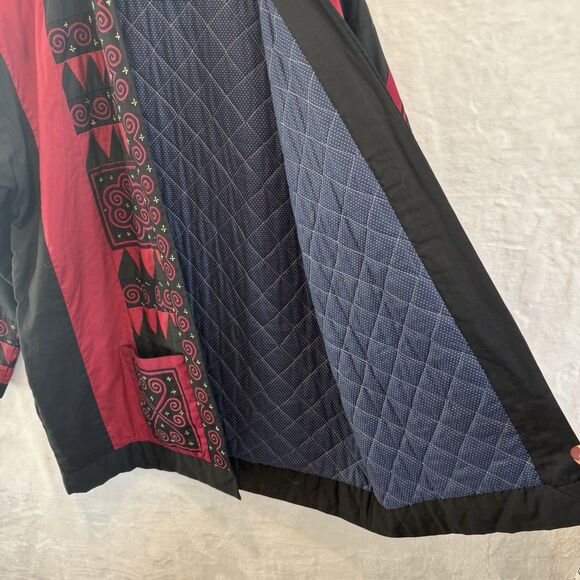 Handmade Quilt Jacket Red Black Patchwork Boho Festival Folk Art Large - Picture 8 of 11